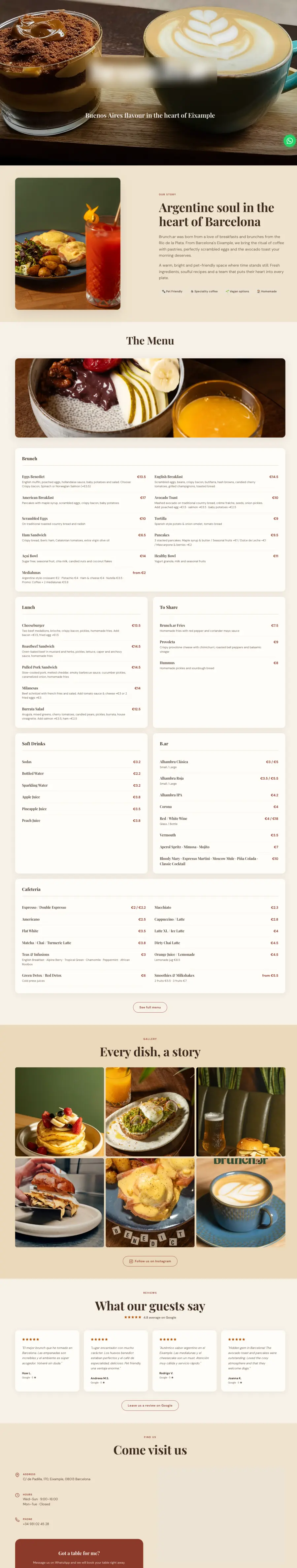 Argentine brunch spot website screenshot